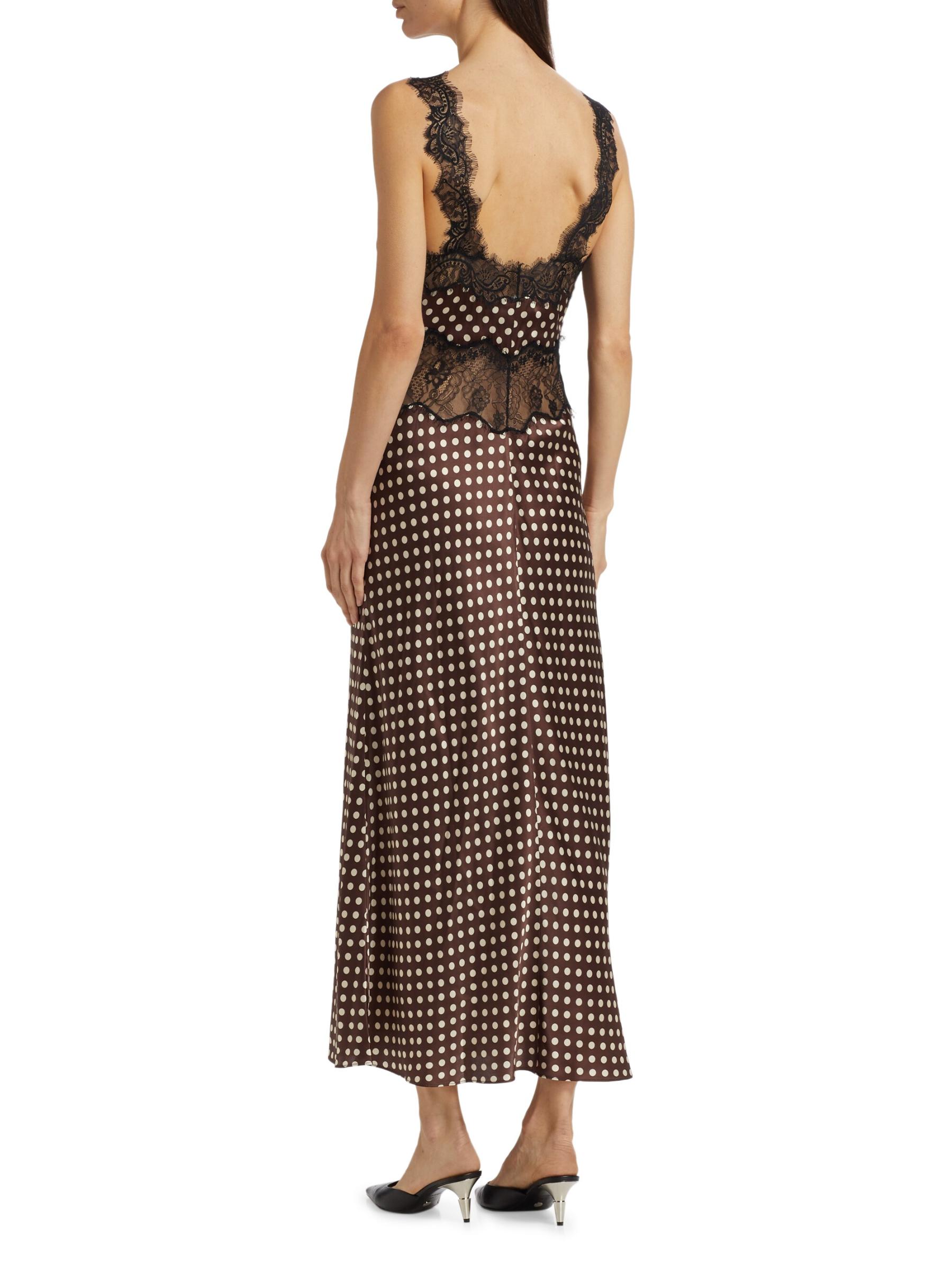 Shop Ronny Kobo - Holiday Polka Dot Lace-Trimmed Maxi Dress