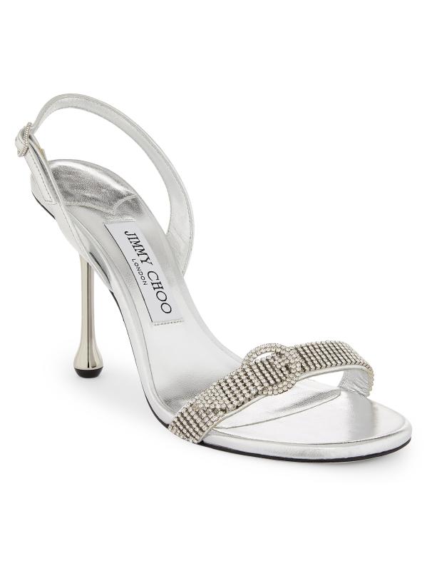 サンダル・ミュール JIMMY CHOO Silver Nappa Leather Daisy Sandals Gwyn Daisy Flat |Silver Metallic Nappa Sandal with Daisy