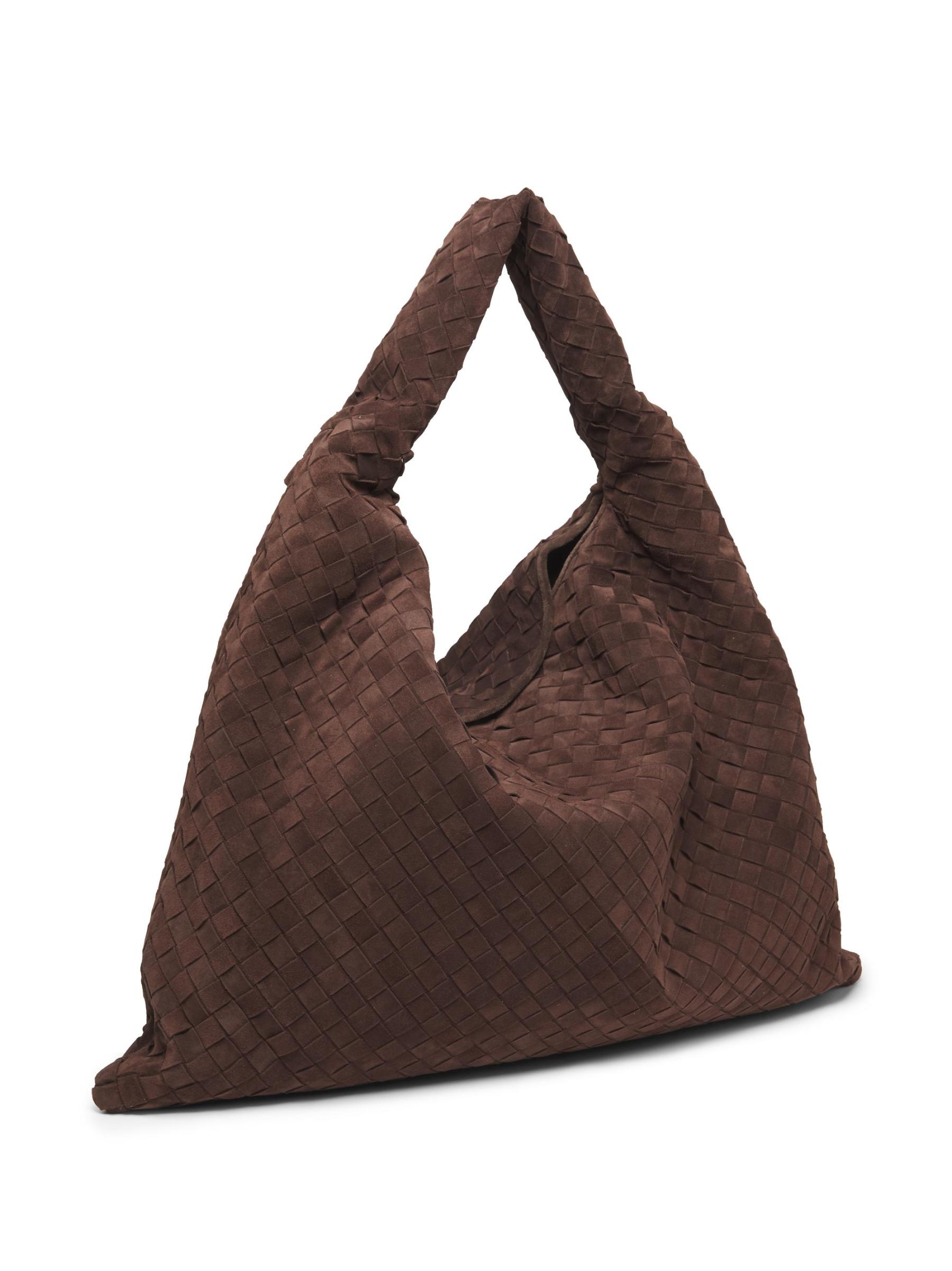 Shop Bottega Veneta - Large Hop Intrecciato Suede Hobo Bag