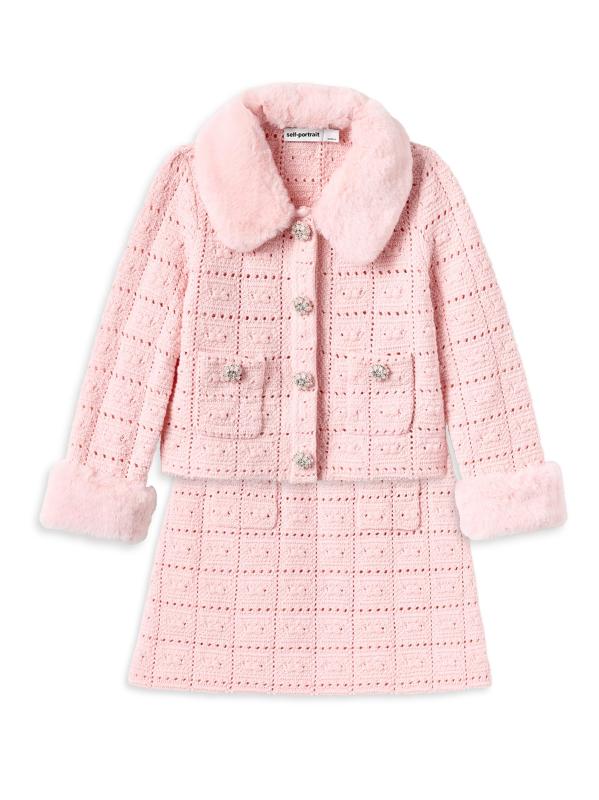 #3: تنورة Pointelle المحبوكة المزخرفة للفتيات الصغيرات والفتيات - وردي