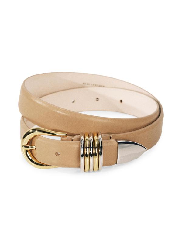 #2: حزام Hollyhock المصنوع من الجلد المعدني المختلط - CAPPUCCINO SILVER AND GOLD