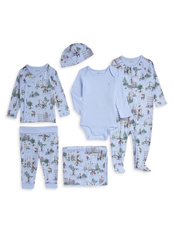 #2: مجموعة هدايا من 6 قطع من القطن المتشابك بطبعة للأطفال الرضّع - دب طفل في مدرسة مدينة نيويورك