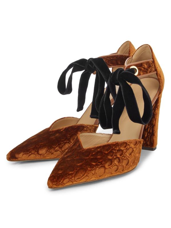 #2: Corinna 85MM Bow Textured Pumps - RUST COPPER