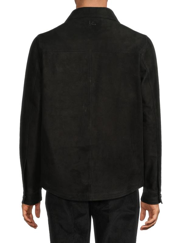 #4: قميص خارجي من الجلد المدبوغ بأزرار أمامية - أسود