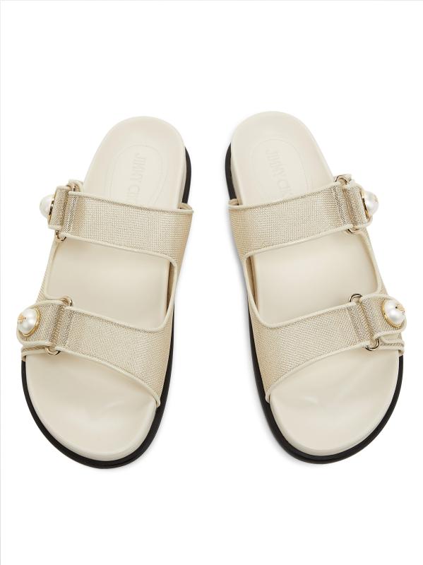 正規店買付【JIMMY CHOO】フェイエンス サンダル FAYENCE SANDAL | パール付き Black スムースレザー・フラット