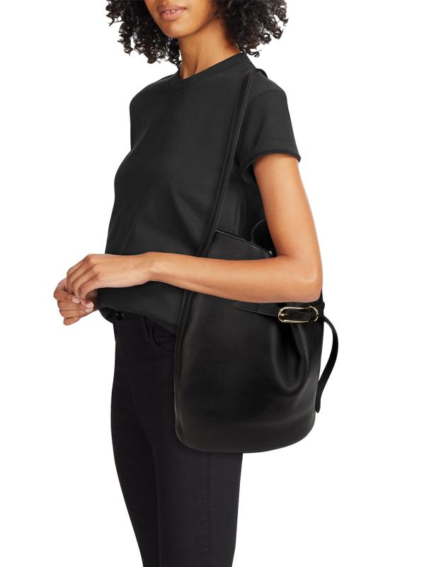 #2: حقيبة دلو كبيرة من الجلد بحزام - أسود