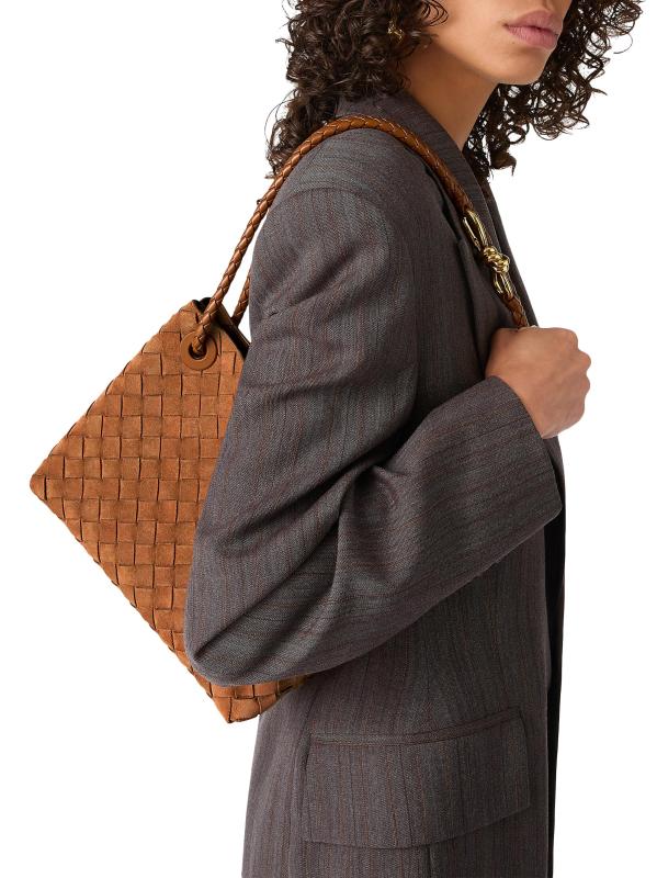 Shop Bottega Veneta Small Andiamo Intrecciato Suede Top Handle