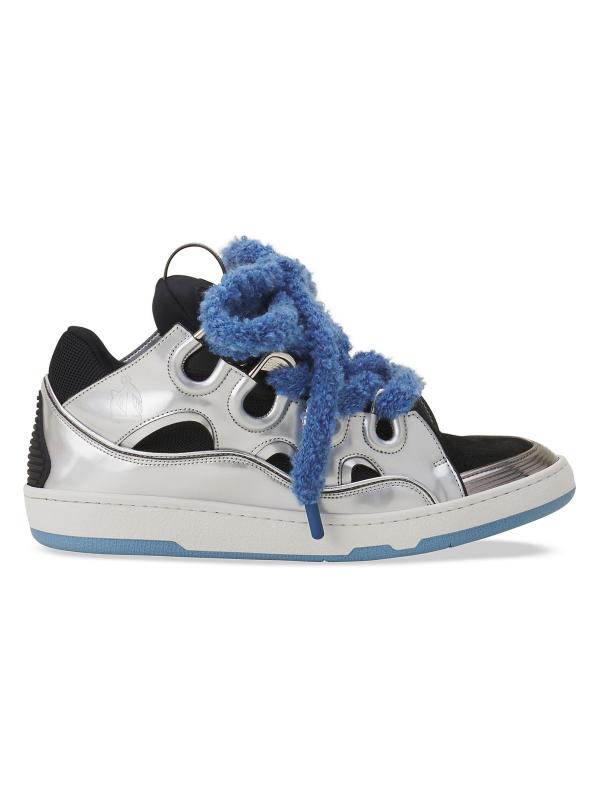 حذاء Curb المصنوع من الجلد المعدني بأربطة شبكية