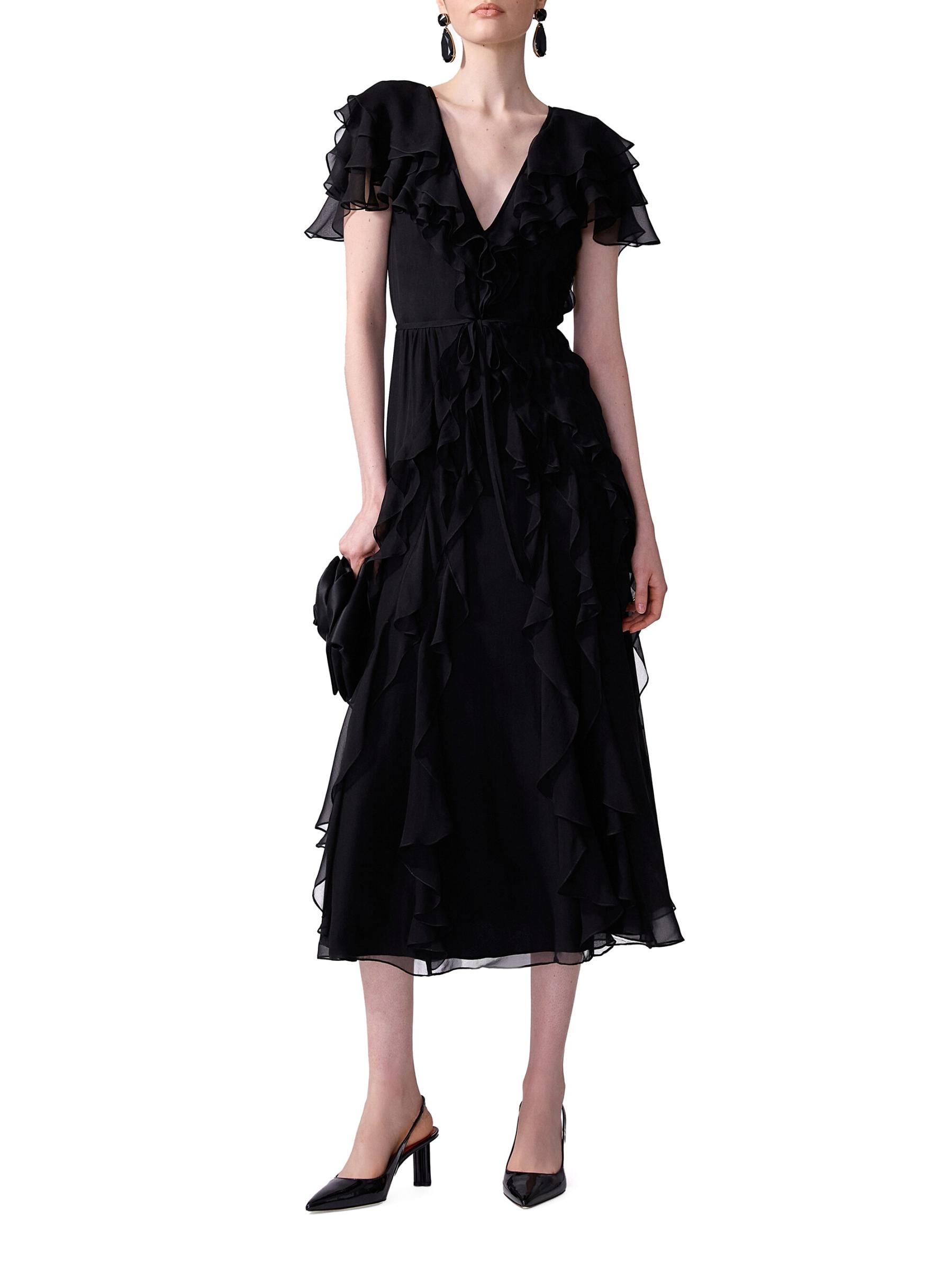 Shop Carolina Herrera - Ruffled Silk V-Neck Midi-Dress