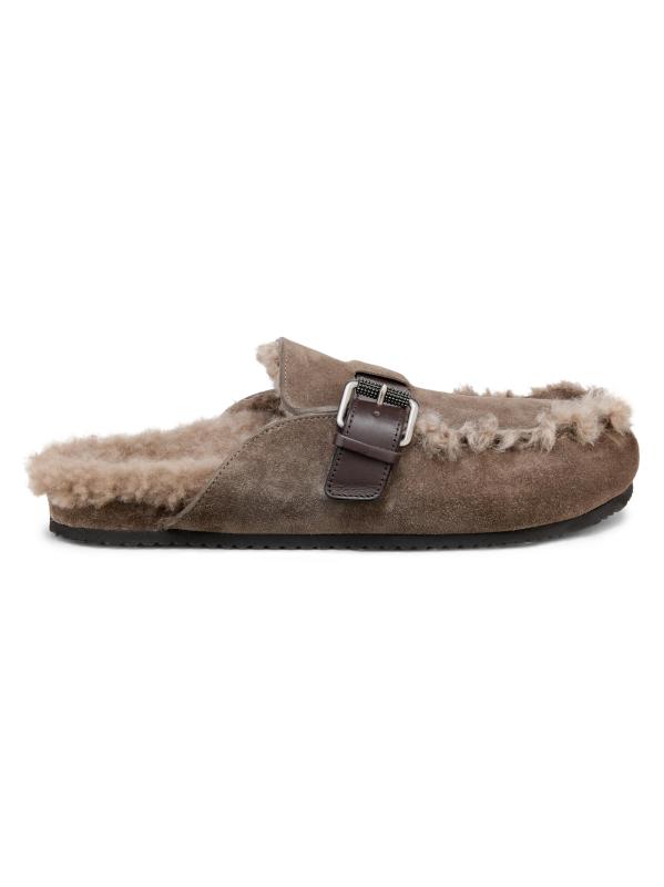 Shearling-Lined Suede Mules