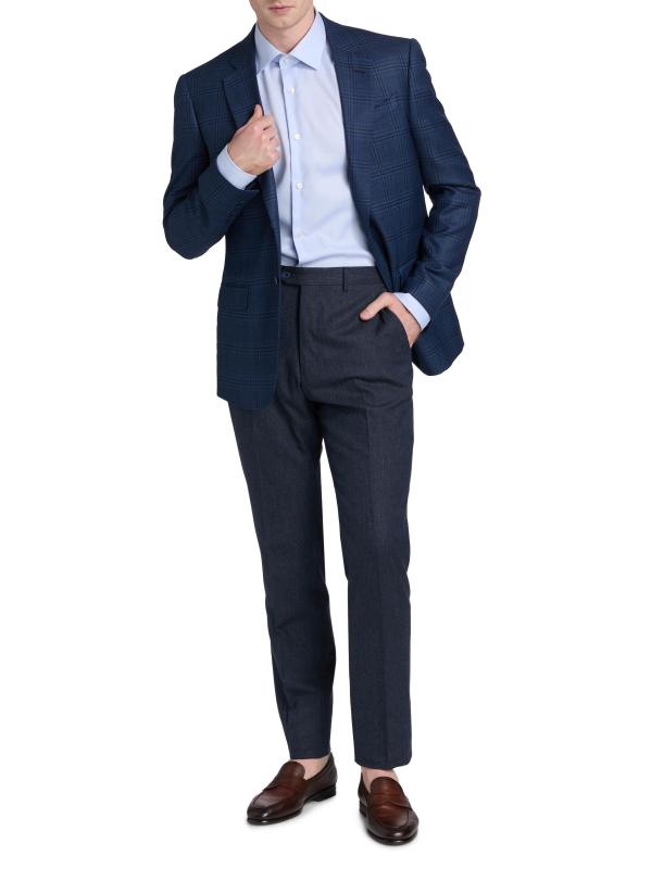 #7: بنطال من الصوف والقطن من الأمام مسطّح - أزرق متوسط صلب