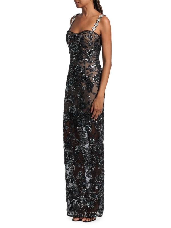 #3: فستان ماكسي مزيّن بالأزهار من داليا - أسود