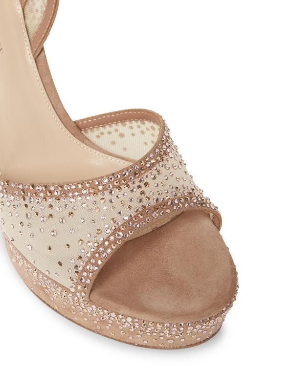 #3: 100MM Crystal-Embellished Suede Sandals - PRALINE NUDE