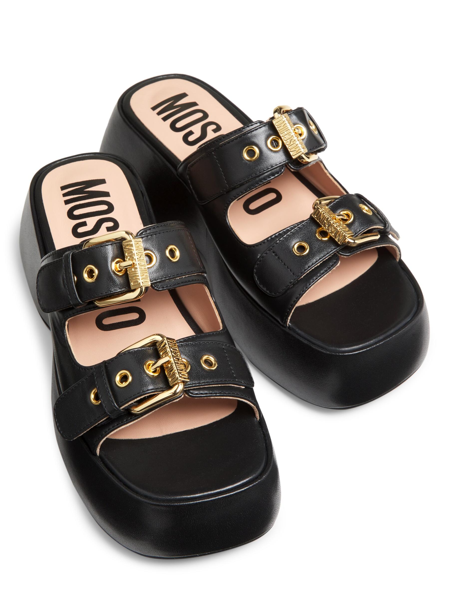 サンダル・ミュール Moschino Beige Leather Platform Buckles Sandals Shop Moschino - Buckle Leather Platform Sandals | Saks Fifth