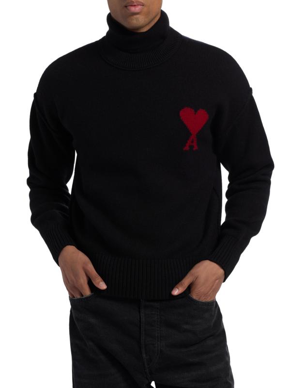 #2: سترة برقبة مستديرة من الصوف بشعار ADC - أسود + أحمر