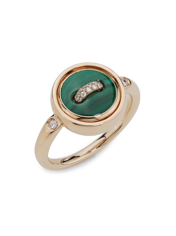 Pom Pom Dot Pavé Diamond, Malachite, Mother of Pearl 
18K Rose Gold Reversible Ring
