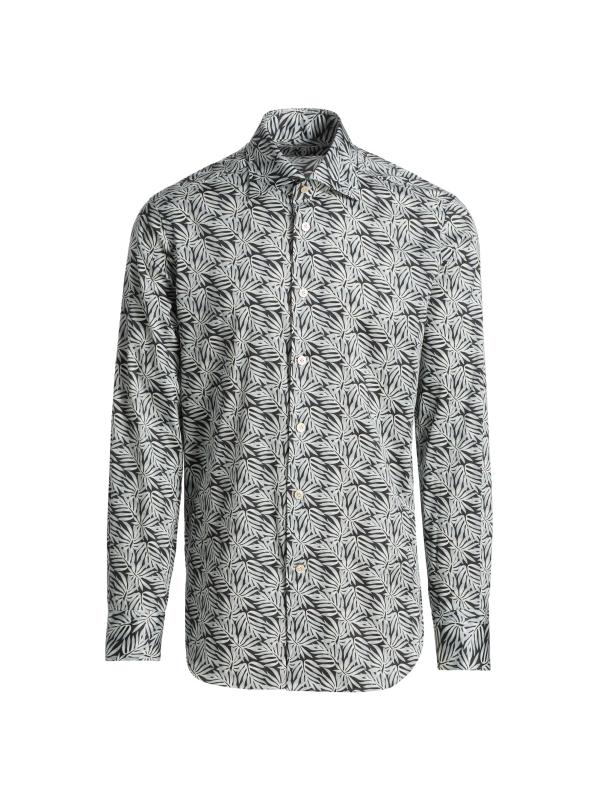 قميص قطني قابل للتمدد بنقشة أوراق الشجر