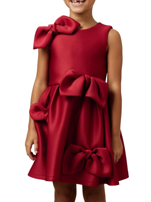 #3: فستان جوي سكوبا مزين بقوس للفتيات الصغيرات والبنات - أحمر
