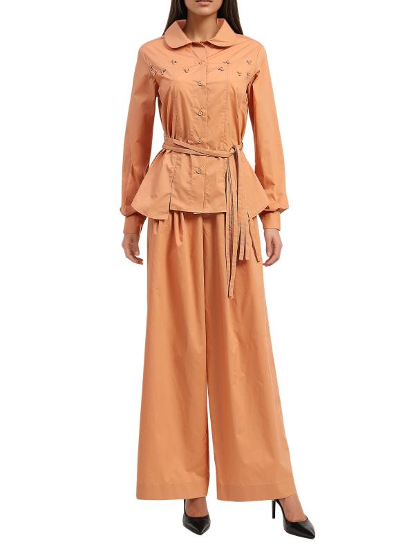 #5: قميص بأربطة على الخصر مكسو بألواح قطنية - برتقالي فاتح