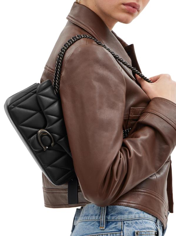 #4: حقيبة الكتف الجلدية المبطنة Tabby - أسود + ذهبي