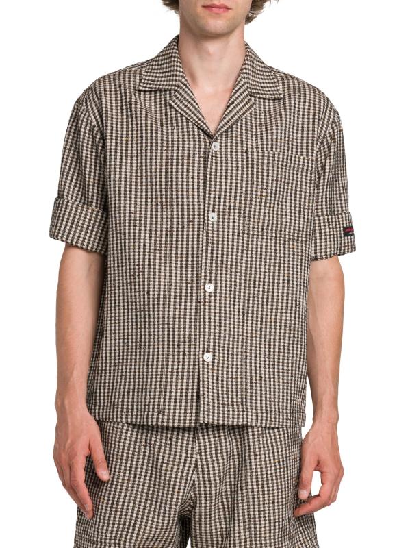 Shop Bottega Veneta - Knotted Viscose Mini Check Shirt