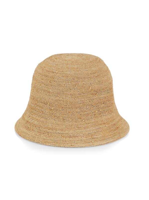 LOEWE☆関税込☆Paula's Ibiza チェックラフィアバケットハット LOEWE - Paula's Ibiza Leather and Webbing-Trimmed Striped