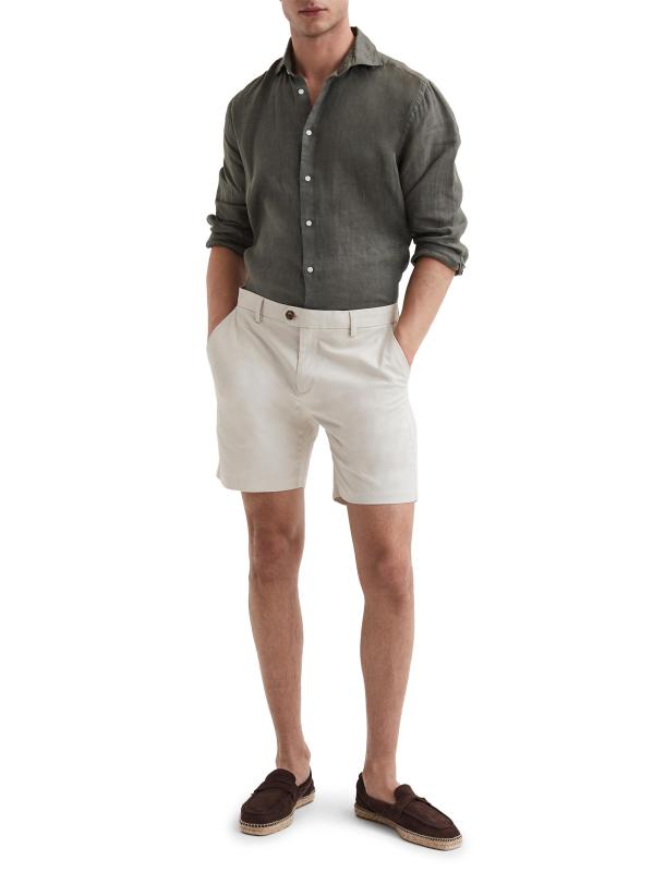 #5: شورت ويكيت من القطن القابل للتمدد - أبيض طباشيري