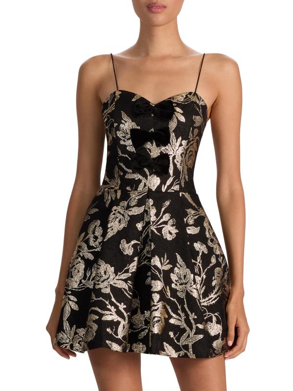 #2: فستان قصير من الجاكار المعدني بفيونكة دانييلا - أسود + ذهبي