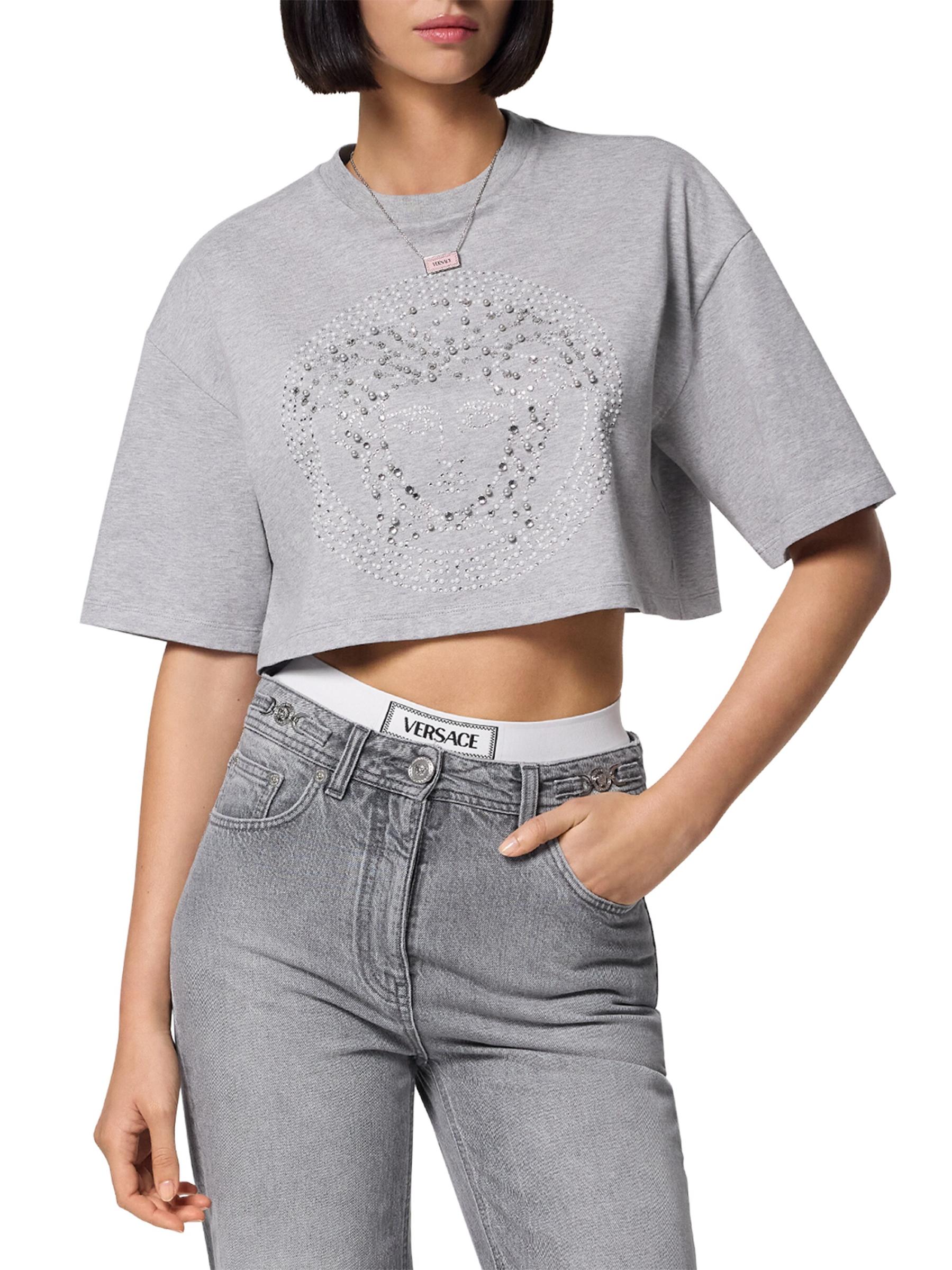 Shop Versace - Rhinestone Medusa Logo Cropped T-Shirt | Saks