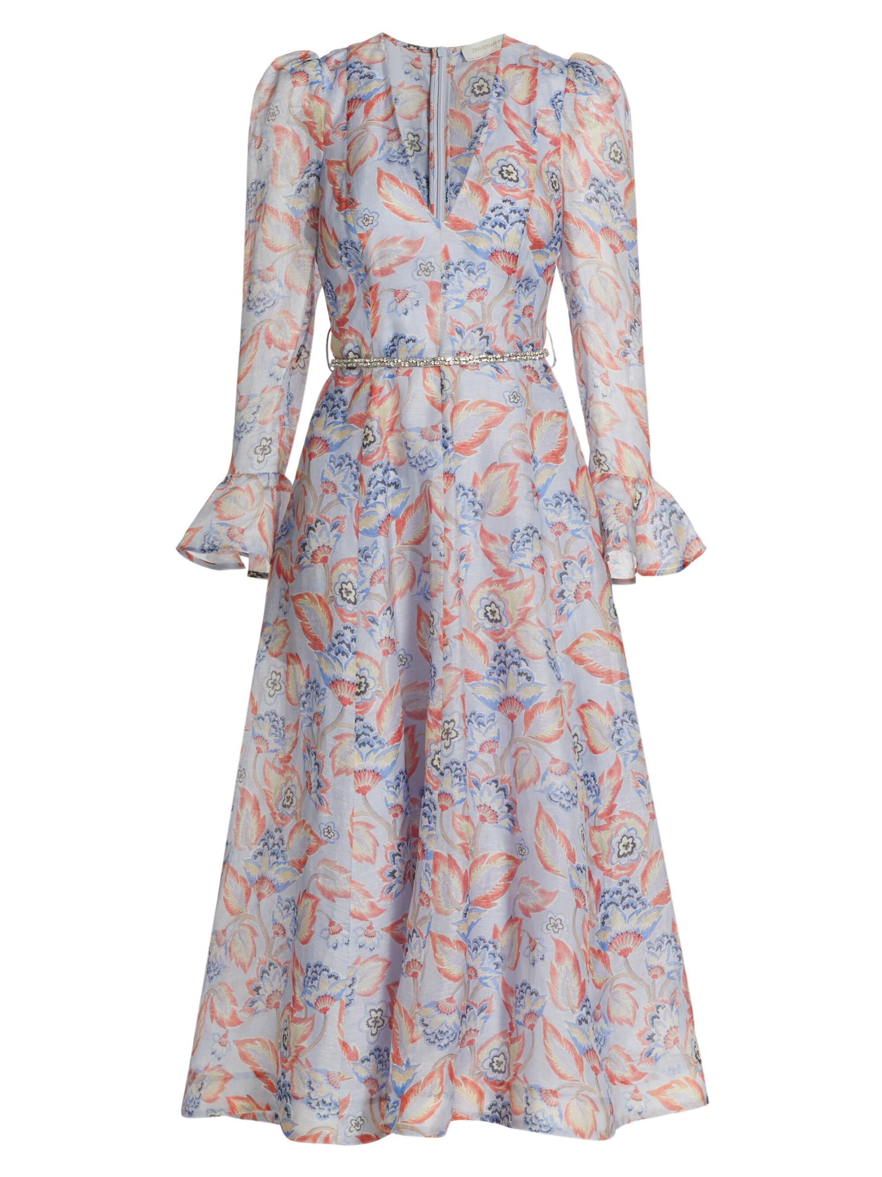 Shop Zimmermann - Eden Floral Linen & Silk Belted Midi-Dress