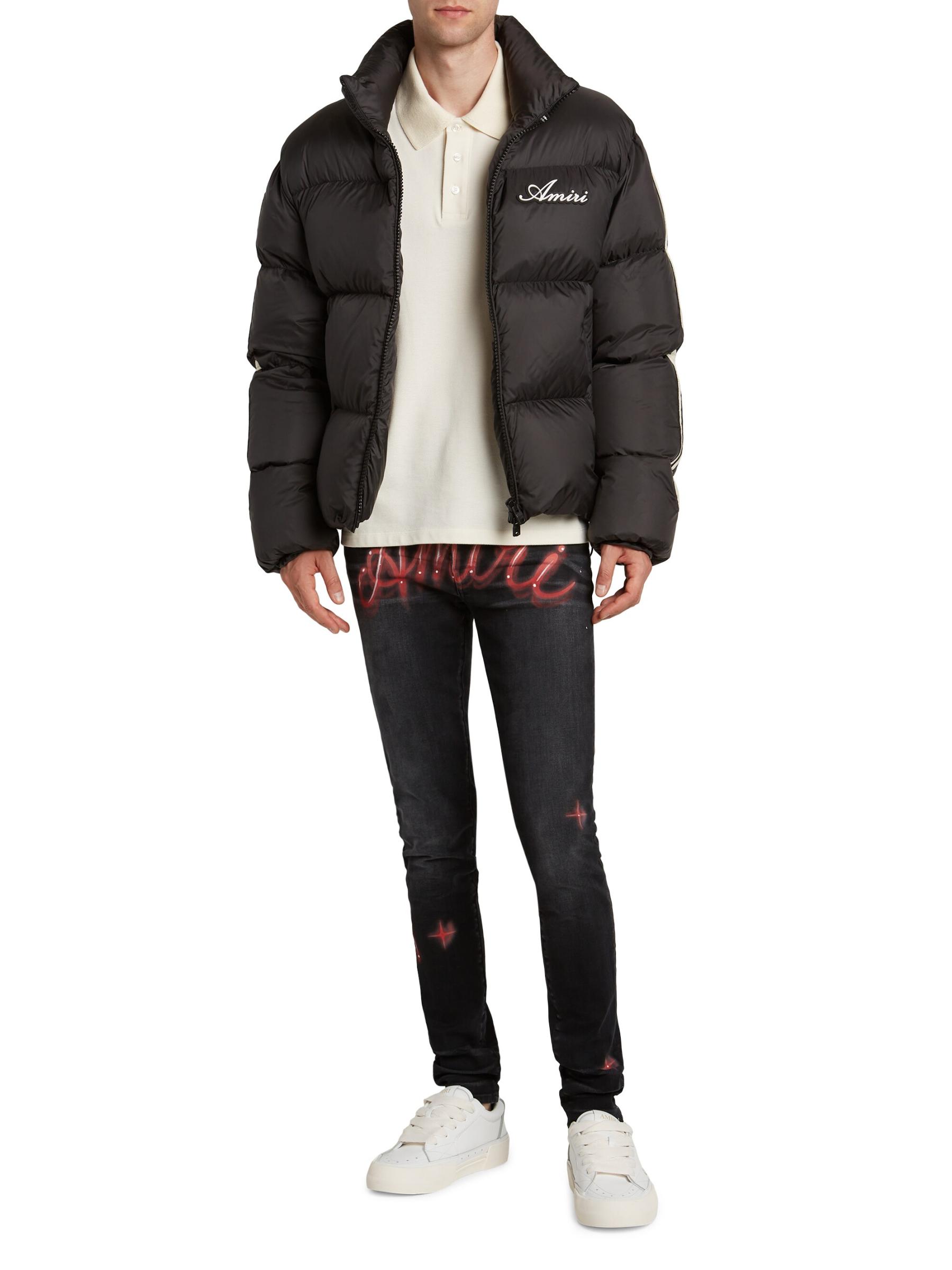 AMIRI ロゴ BONES クロップド ハイネック 長袖 ダウンジャケット BONES DOWN JACKET - Blue | AMIRI