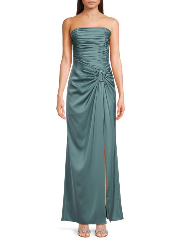 #2: فستان عامودي من الساتان على شكل حرف O بدون حمالات - كول منت