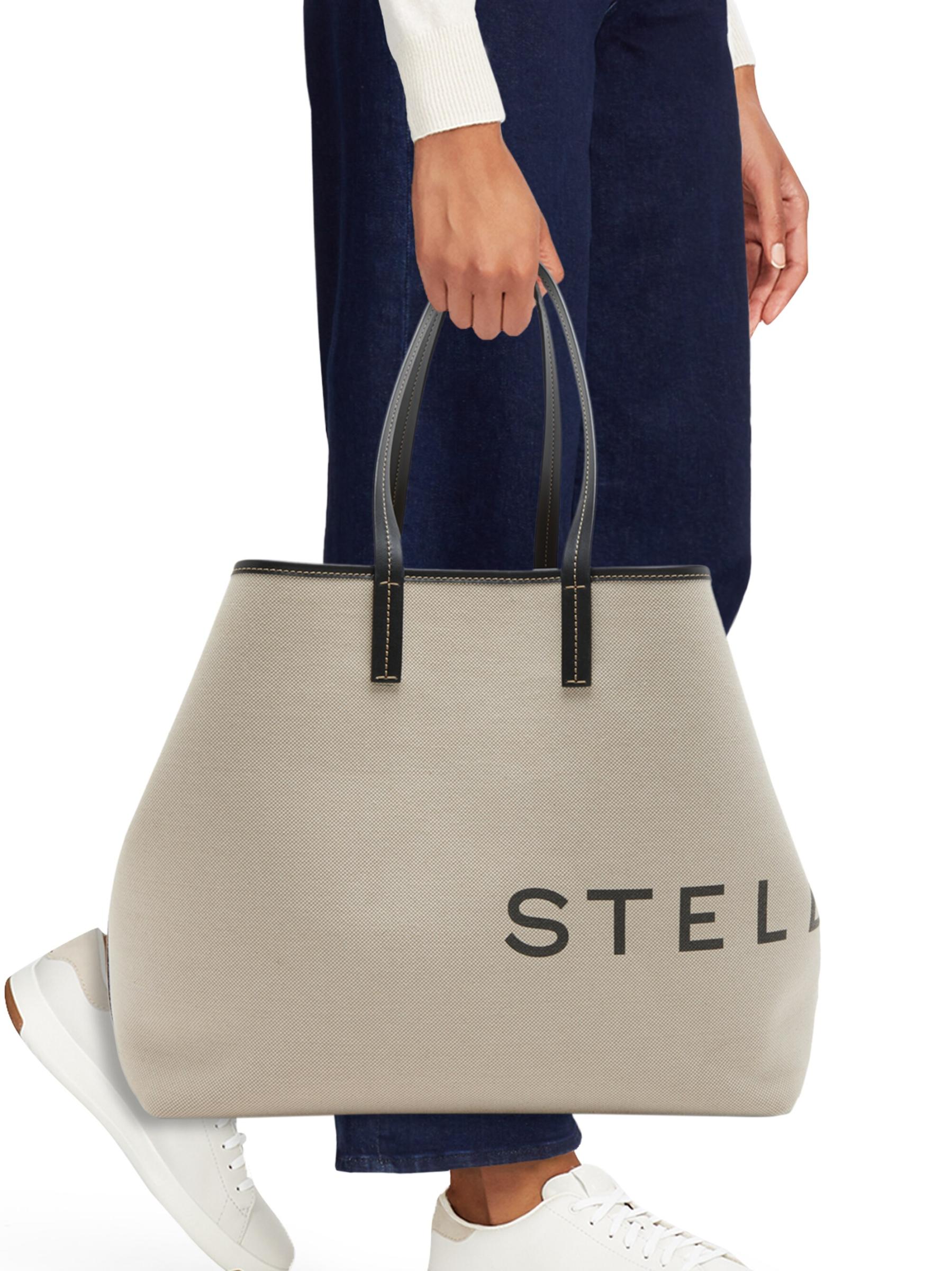 【STELLA MCCARTNEY】Ecru cotton-blend tote bag with logo Women Cream Logo Top Handle Crossbody Tote Bag | Stella