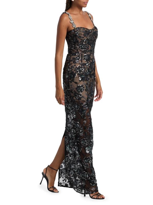 #7: فستان ماكسي مزيّن بالأزهار من داليا - أسود