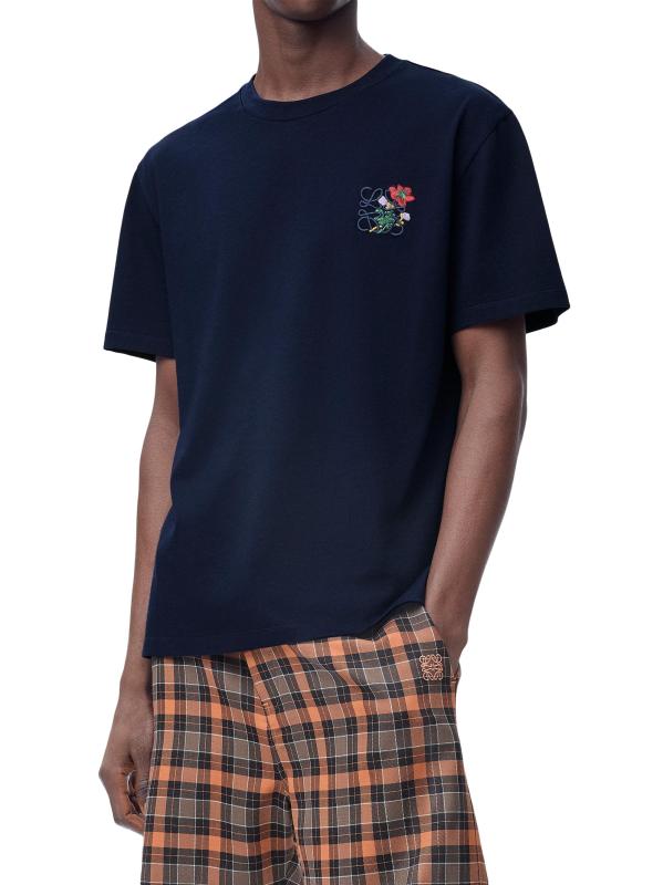 #2: تي شيرت مطرز بالزهور - أزرق داكن