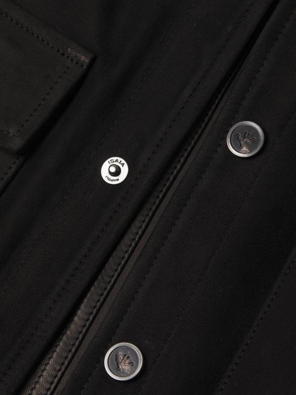 #5: قميص خارجي من الجلد المدبوغ بأزرار أمامية - أسود