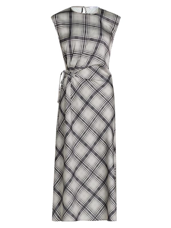 فستان أديليتا تشيك كريب ساتان متوسط الطول