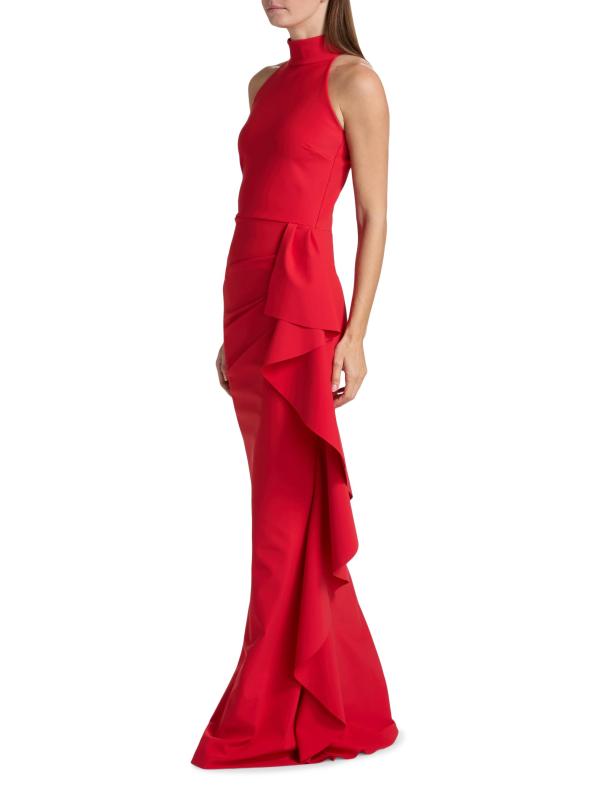 #7: فستان Guzen بدون أكمام مزين بكشكشة - ريد باشن