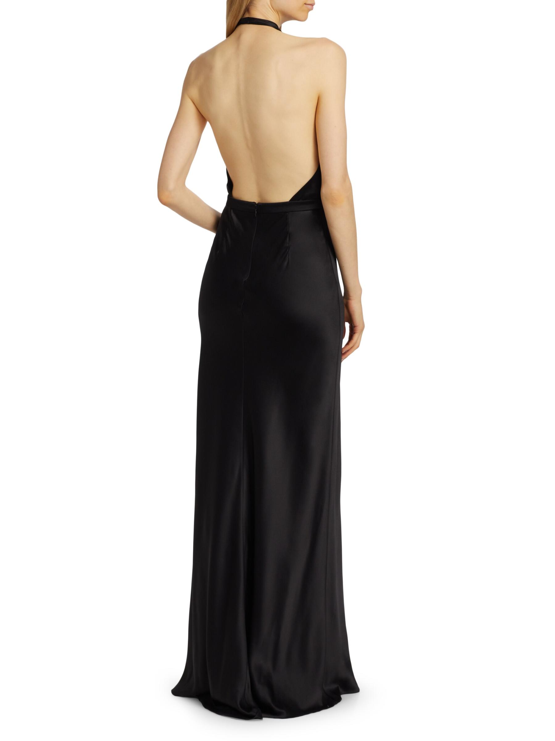Essy Silk Plunging V-Halterneck Gown