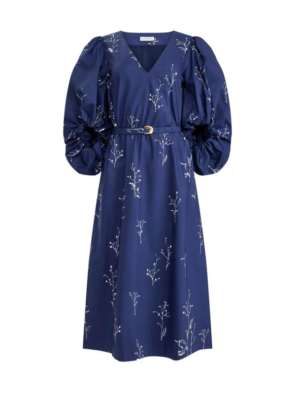 فستان متوسط الطول من القطن بحزام مطبوع من كوري