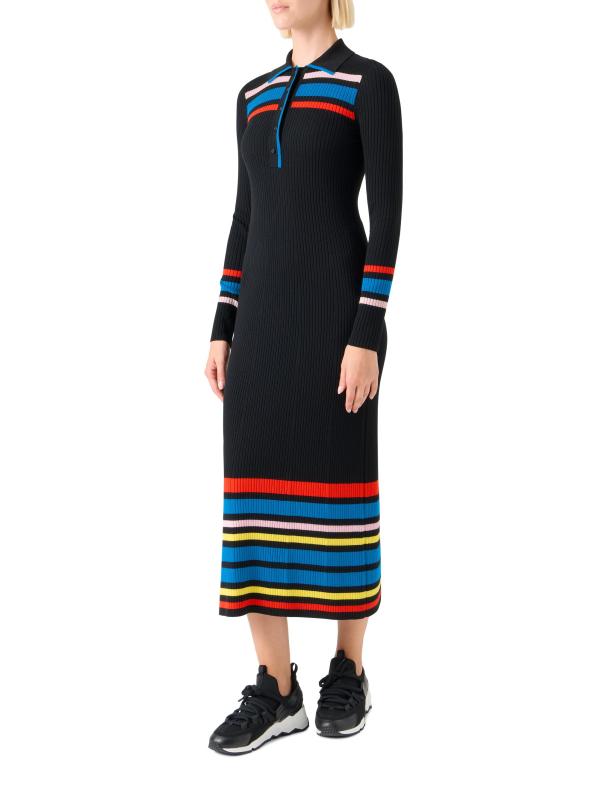 #3: فستان بولو محبوك بخطوط ملونة - أسود متعدد الألوان