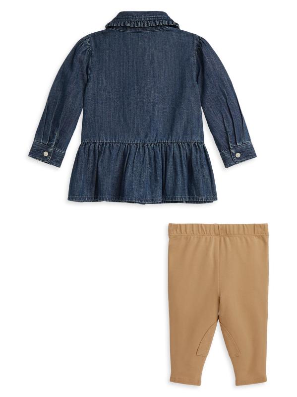 #2: طقم قميص جينز وبنطال لطفلة صغيرة مكون من قطعتين - بلين واش