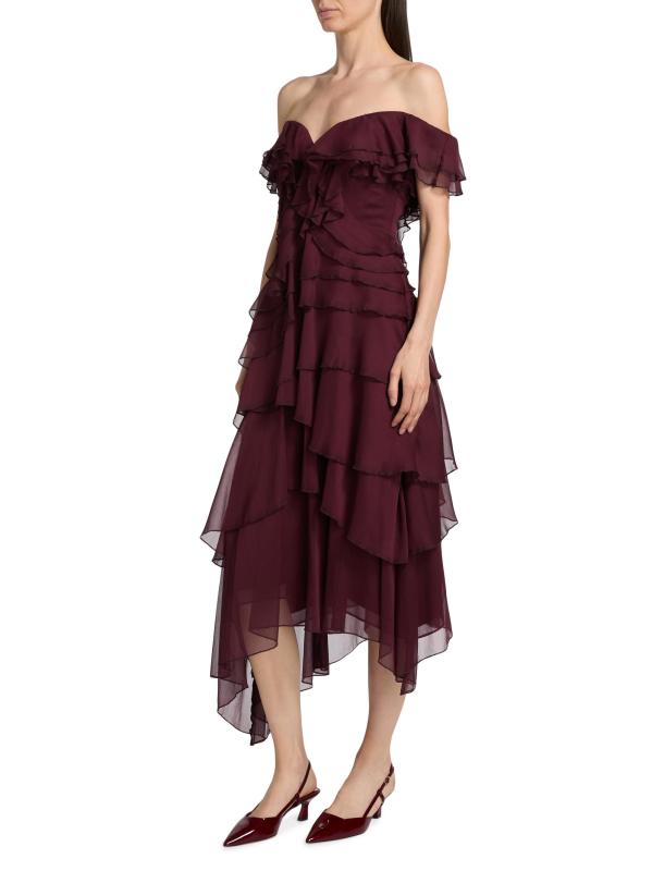 #3: فستان إيمالين شيفون كاسكيد متوسط الطول بأكتاف مكشوفة - بينوت نيور