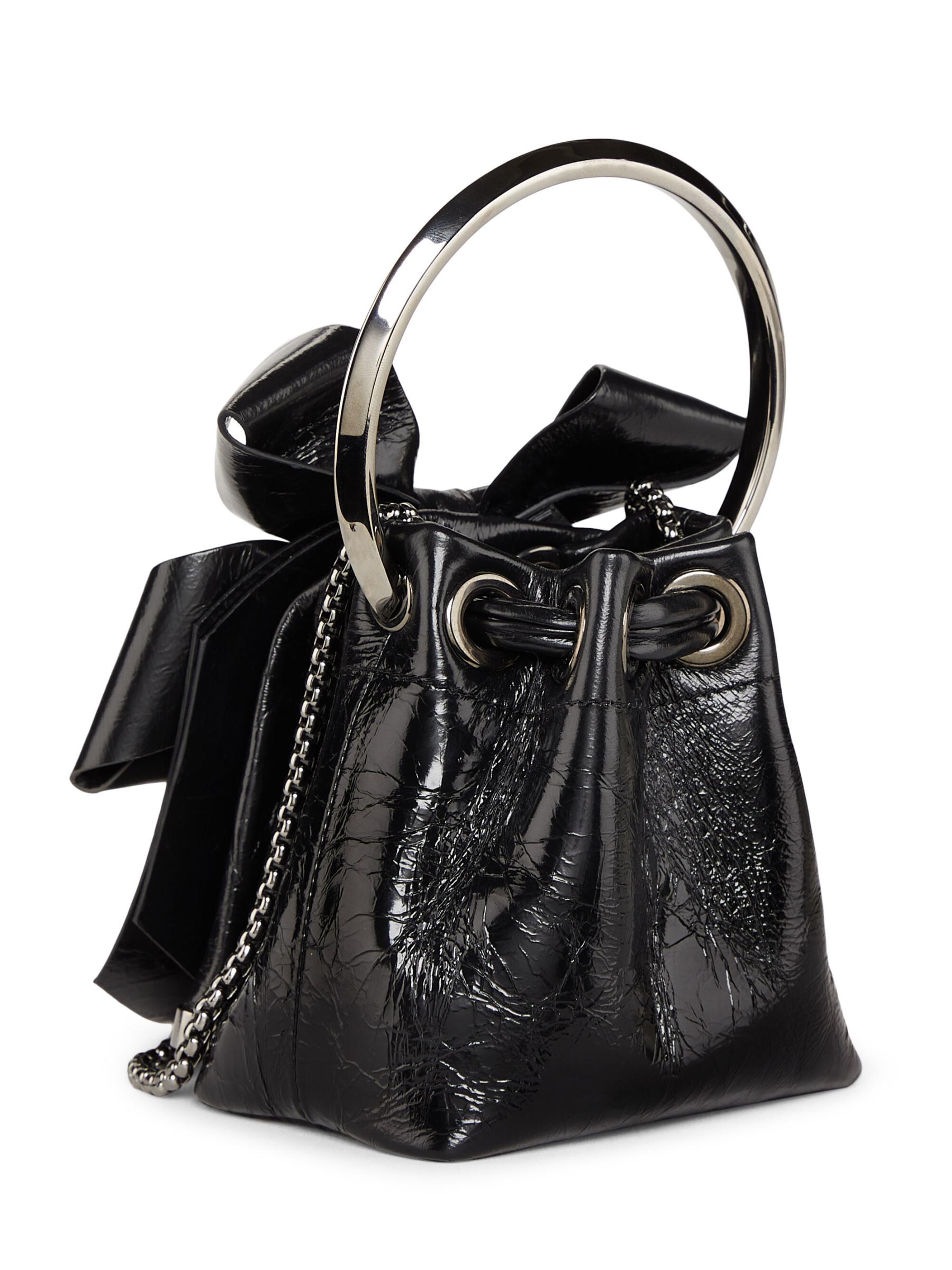 Shop Jimmy Choo - Micro Bon Bon Bow-Detailed Leather Top