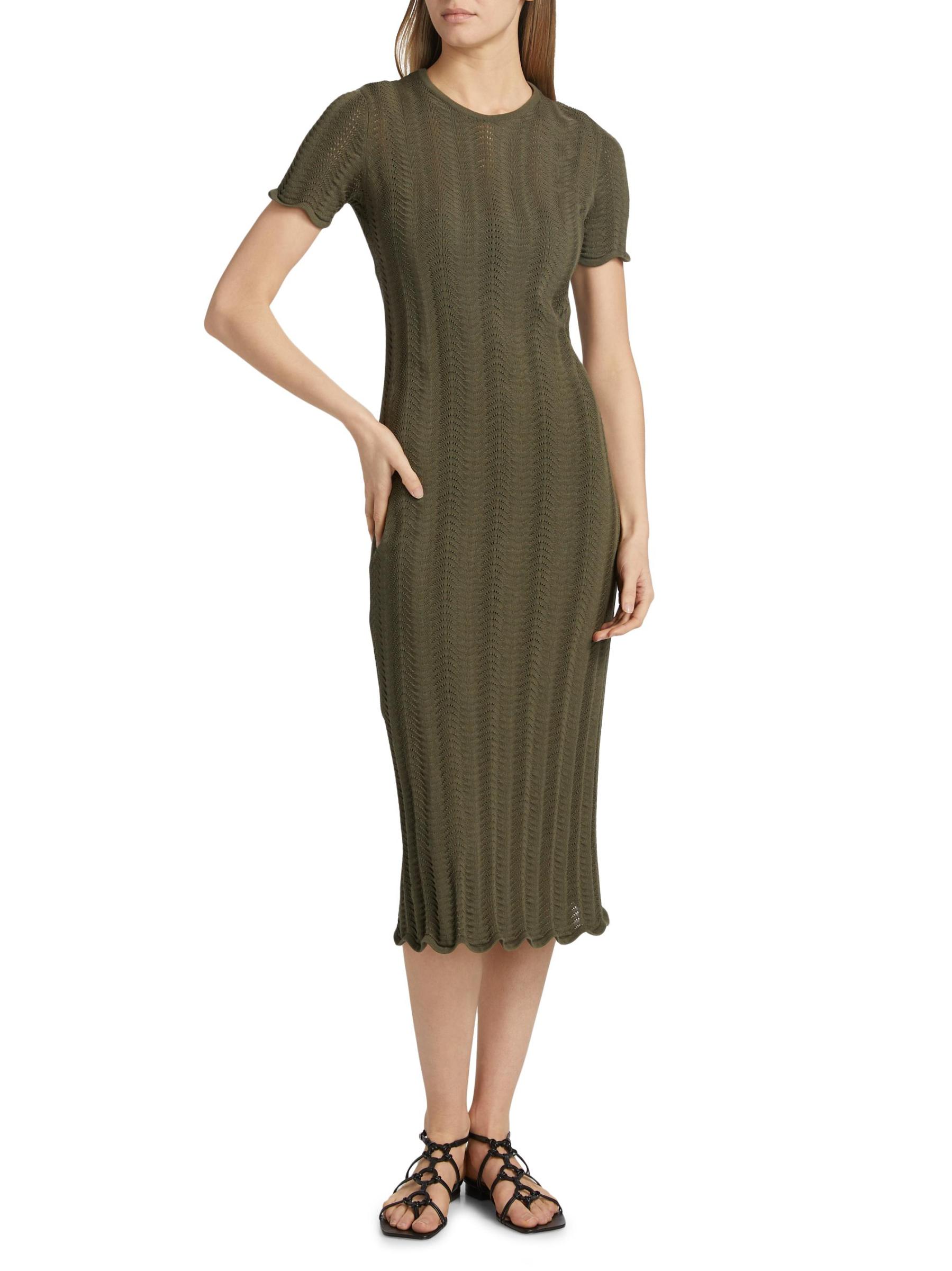 【Theory】Lana Cash TNK Knit Dress Shop Tanya Taylor - Leighton Wave Crochet Knit Sheath Midi-Dress