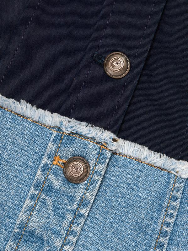 #6: تنورة متوسطة الطول من Veena Colorblocked من الدنيم بأزرار أمامية - القوات البحرية