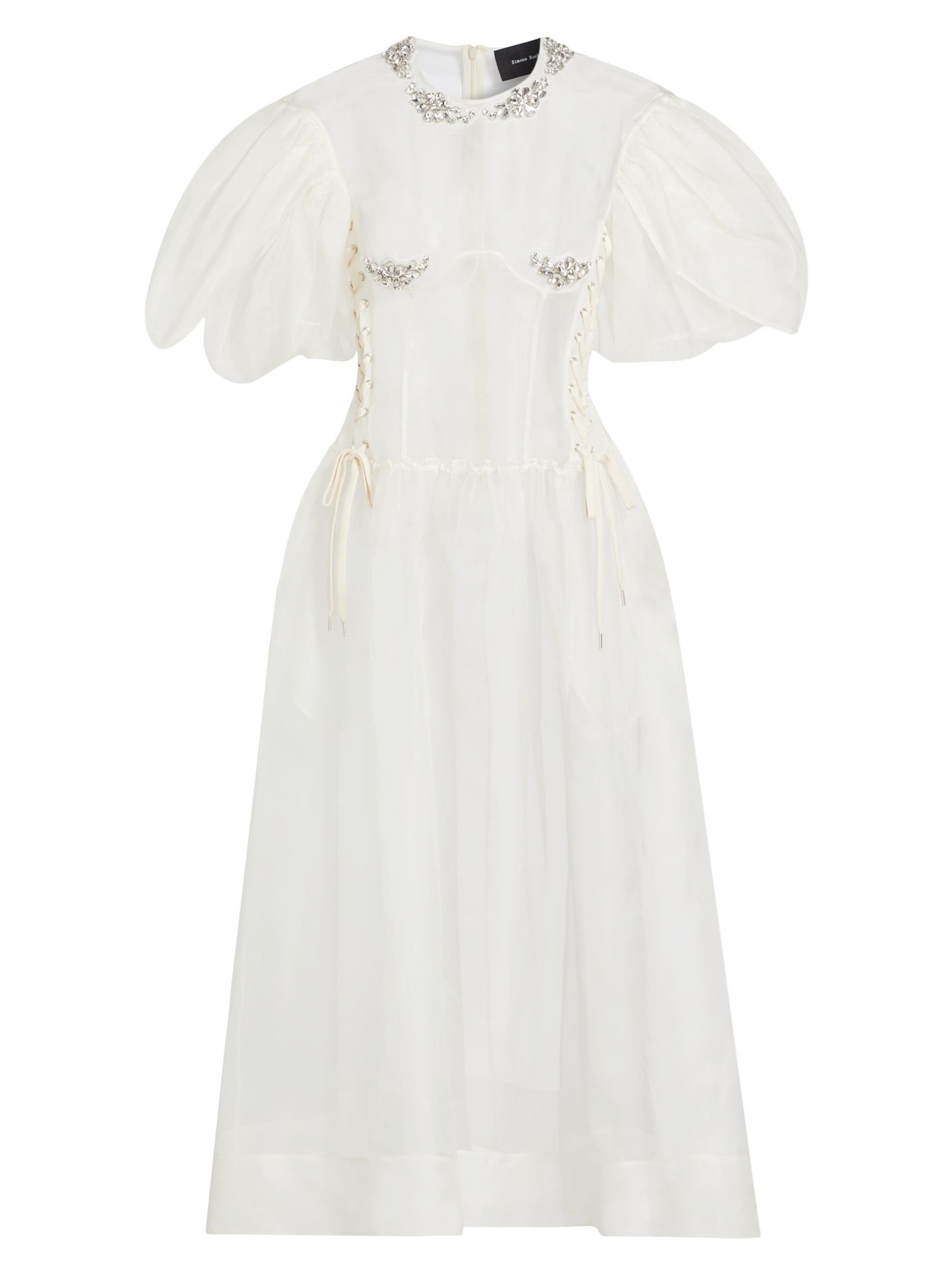 【Simone Rocha】フラワー ミディドレス ホワイト 関税込＊［Simone Rocha］パッチワークフラワーミディドレス