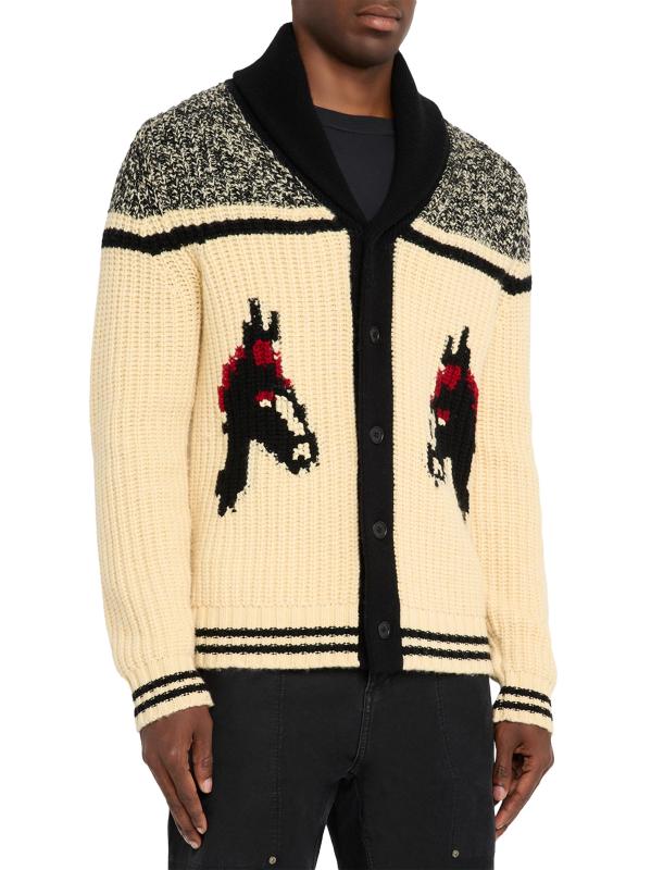 #2: كارديغان من الصوف والكشمير بنقشة الخيول - أصفر