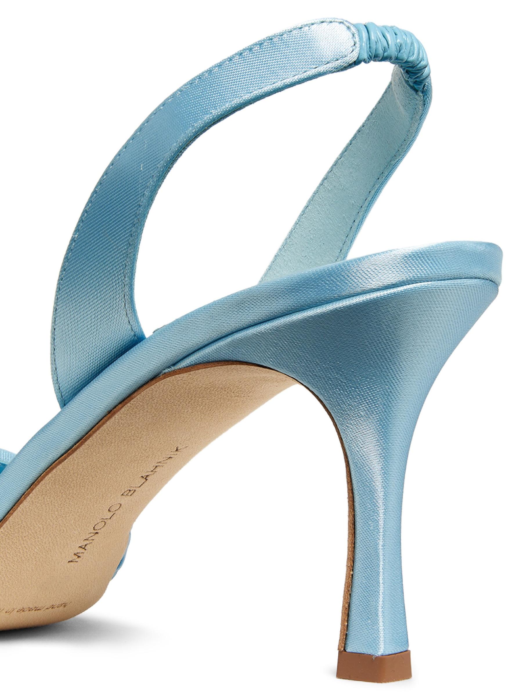 【MANOLBLAHNIK】キャロライン70 ブルーサテンパンプス Manolo Blahnik - キャロリーヌ 70MM プリーツサテンパンプス を