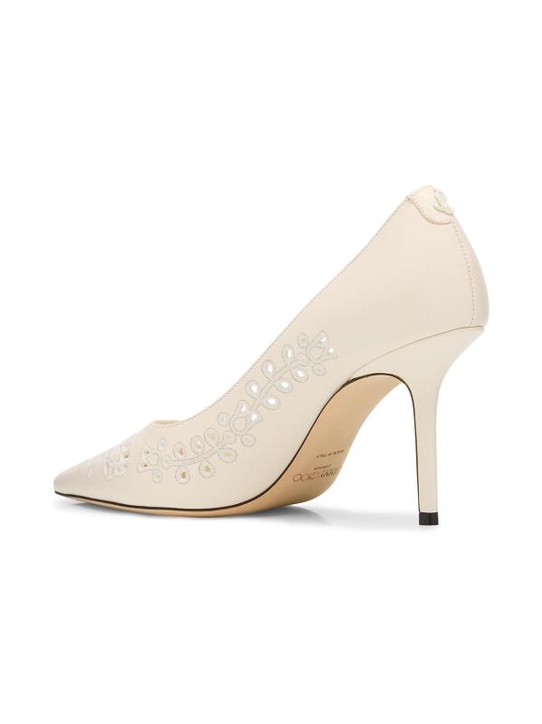 #3: حذاء لوف 85 ملم من الجلد المطرز - أبيض